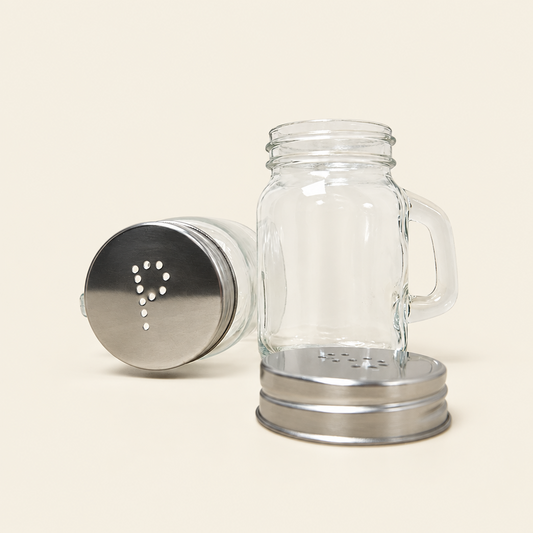 Peper- en zoutstrooierset van glas met houder