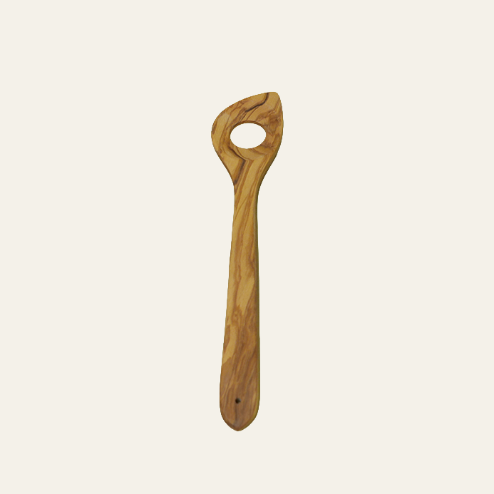 Pollepel olijfhout met gat voor roeren en opscheppen - 30 cm