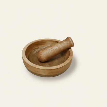 Vijzel met stamper - mangohout laag model (16 cm)