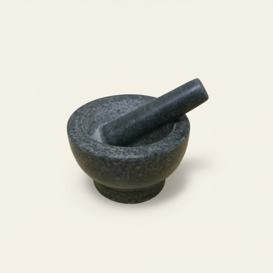 Vijzel met stamper - zwart graniet (ruwe binnenkant)
