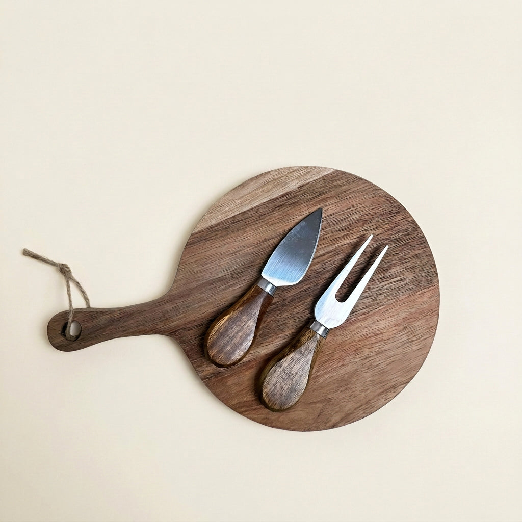 Acacia kaasplank met 2 kaasmessen (set)