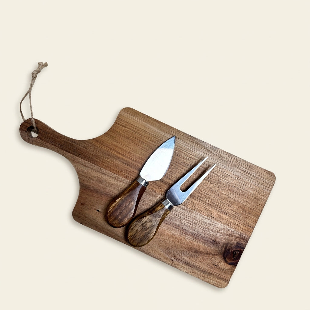 Acacia kaasplank met 2 kaasmessen (set)