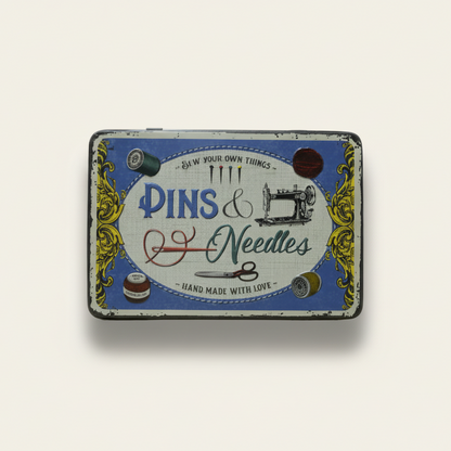 Blik voor naaibenodigdheden - plat model (vintage)