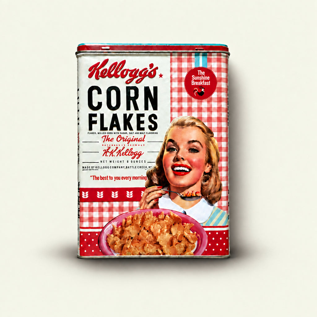Kellogg's Corn Flakes-bewaarblik in retro-uitvoering