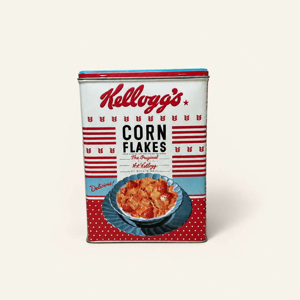 Kellogg's Corn Flakes-bewaarblik in retro-uitvoering