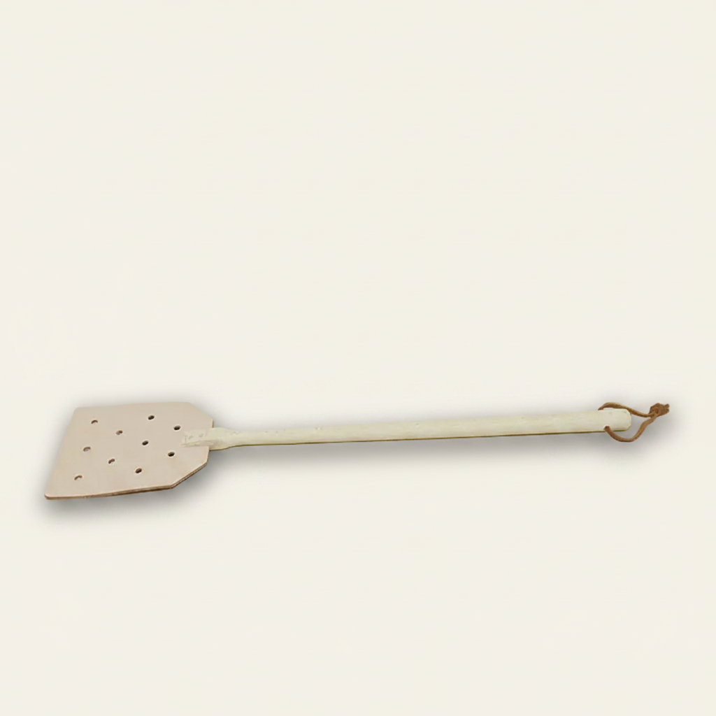 Vliegenmepper - echt leder & hout