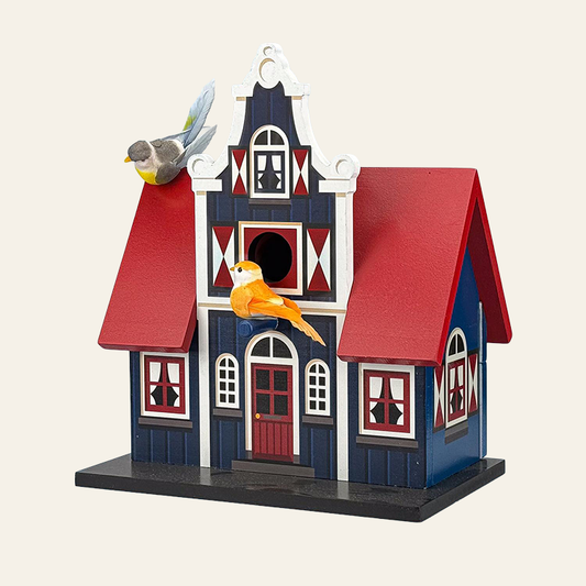 Vogelhuisje dwarsgevel - hout (blauw)