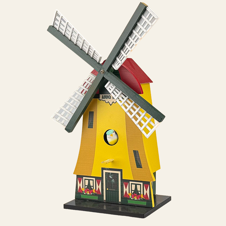 Vogelhuisje gele poldermolen - hout (met wieken)