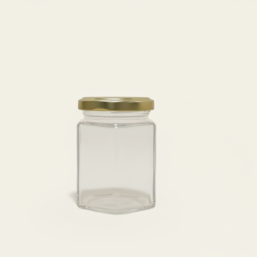 Zeskantig glazen potje met twist-deksel (196 ml)